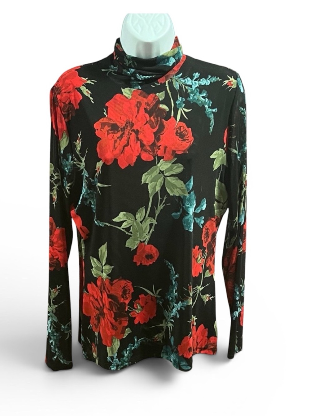 INC International Concepts Black and Red Floral Blouse